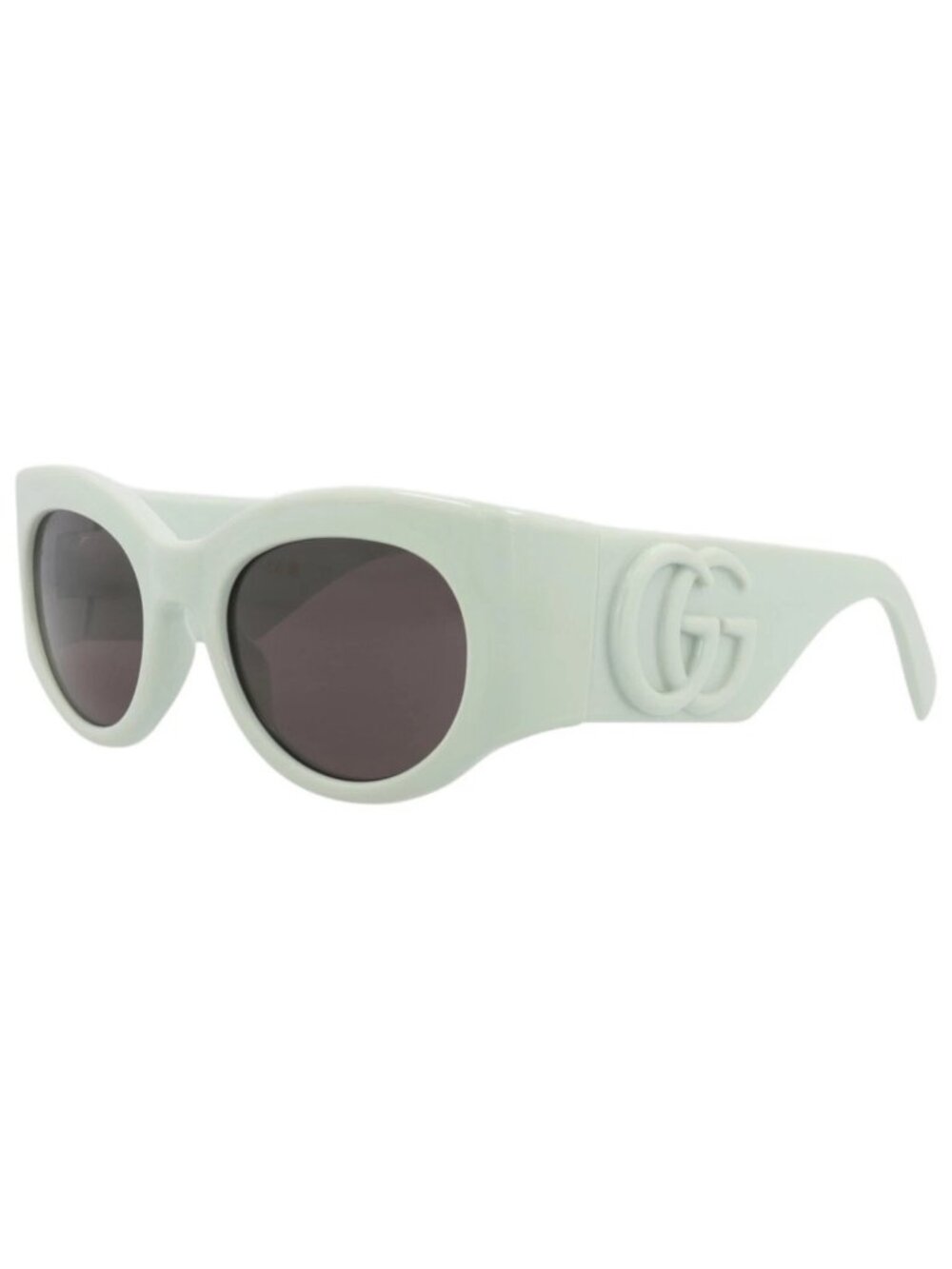 New Gucci Women's Sunglasses Round Oval Injection Frame Green Green Grey